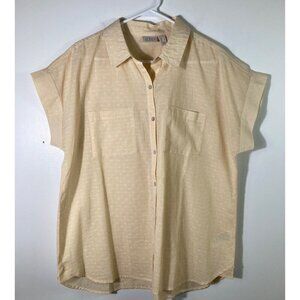 Womens‎ LOGO Lori Goldstein Cotton Short Sleeve Button Blouse M Peach Yellow